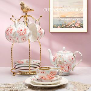 Service à café et à thé en céramique de style européen, best-seller, design japonais vintage, motif floral et oiseaux, idéal pour les voyages, collection royale - Product Image 5