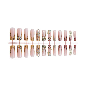 24 Uñas Postizas de Leopardo con Diamantes de Imitación Dorados, Desmontables, de Cobertura Completa, Brillantes, Formato Ataúd para Mujer - Product Image 4