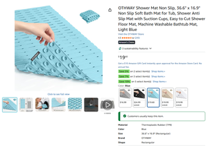 OTHWAY Shower <strong>Mat</strong> Non Slip Easy to Cut Shower Floor <strong>Mat</strong>, Machine Washable Bathtub <strong>Mat</strong>, Light <strong>Blue</strong> Non Slip Soft <strong>Bath</strong> <strong>Mat</strong> Tub - Product Image 2