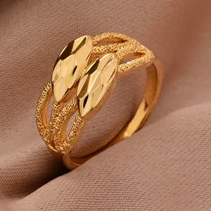 Gold Color Copper Rings For Women Men Dubai Gold Color Ring Arab Nigeria Rings Wedding Designer Flower Jewelry