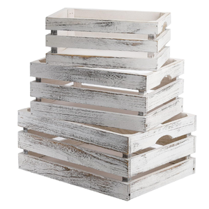 3 Pack <strong>Wooden</strong> <strong>Crates</strong> for Display, Distressed Nesting <strong>Wooden</strong> Storage Box with Handles, Decorative <strong>White</strong> <strong>Wooden</strong> Bins for Fruit - Product Image 1