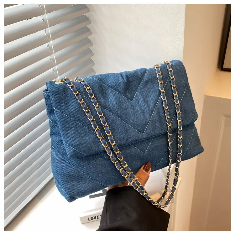 Nieuwe Dames Schoudertassen Mode Gewatteerde Crossbody Tas Jean Denim Messenger Bag Handtas En Portemonnees Voor Dames