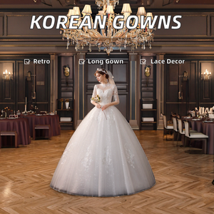 Vestido de novia de estilo coreano para primavera y verano, tallas grandes con mangas de cuerno, encaje hasta el suelo para fiesta de graduación y matrimonio - Product Image 2