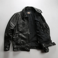 Veste en cuir véritable pour homme, noire, de haute qualité, style slim, décontractée, en cuir de vachette jaune tanné végétal, effet vieilli