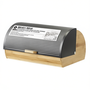 กล่องใส่ขนมปังไม้ไผ่โลหะ 39x27x19 ซม. กล่องเก็บของแบบม้วนปิดด้านบน - Product Image 2