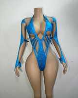 Supplier Grosir Bodysuit Lengan Panjang Tekstur Kulit Buaya, Monokini Cutout Bertali dengan Logo Custom, Pakaian Karnaval Trinidad Hari Senin