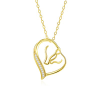 Bijoux équestres Collier en argent sterling 925 plaqué or avec pendentif cœur en zircon double cheval