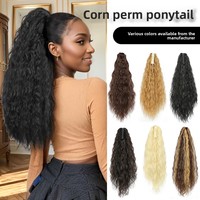 Meilleure vente : Extension de cheveux synthétique à pince, style queue de cheval haute, effet Yaki Water Wave ondulé et volumineux, pour soirée