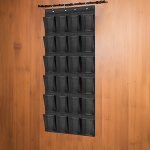 24 Grid Hanging Closet Organizer Non Woven Fabric Storage Bag For Bathroom Door Multipurpose Rectangle Hook Type Black Version - Product Image 4