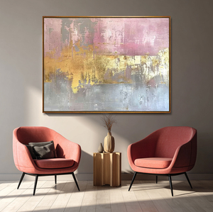 Art mural nordique moderne, peintures abstraites sur toile avec des paillettes roses peintes à la main pour la décoration du salon - Product Image 3