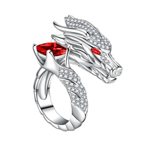 Usine personnalisée zodiaque Animal Hiphop en alliage de Zinc pierres précieuses bijoux Micro Insert ouvert réglable Dragon diamant anneaux pour hommes garçons