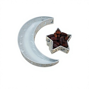 Bandeja de metal blanca para aperitivos, juego de dos bandejas con forma de estrella y luna para dátiles, bandeja islámica al precio más bajo - Product Image 1