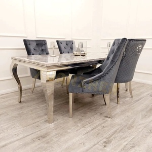 Xuanzhen Minimalist Complete <strong>Dining</strong> Table <strong>Set</strong> <strong>6</strong> Seater Rectangle Modern <strong>Grey</strong> Marble <strong>Dining</strong> Table Lion Handle <strong>Chair</strong> for Sale - Product Image 4