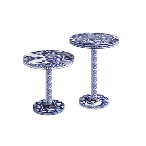 Mesa Auxiliar Artística de Lujo, Moderna, Redonda, de Madera Azul y Blanca, Ideal para <span class=keywords><strong>Villas</strong></span> de Diseño y Salas de Estar - Product Image 1