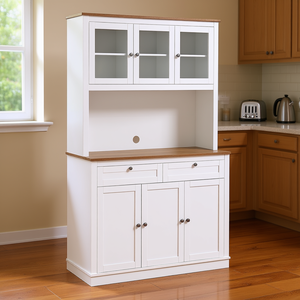 Mueble de Cocina Blanco con Soporte para Microondas, 2 Cajones, 4 Puertas, Diseño Moderno - Product Image 2