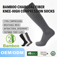 Chaussettes de compression unisexes en bambou, hauteur genou, avec soutien en maille éponge, antibactériennes et désodorisantes
