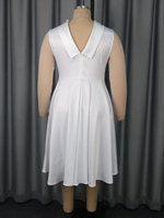 Robe décontractée pour femme, taille plus, blanche, mi-longue, formelle, à col montant, patchwork, manches longues en maille, dos nu, style A