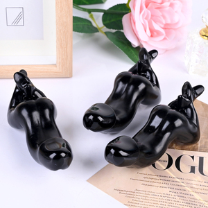 Bloc et cube de cristal naturel sculpté 12 cm, obsidienne noire écologique, corps de femme, pénis, pour décoration intérieure - Product Image 3