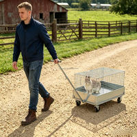 Cage de transport pour petits animaux en acier galvanisé avec chariot amovible, chariot de transport pour animaux de compagnie à roulettes pour lapin, cochon d'Inde