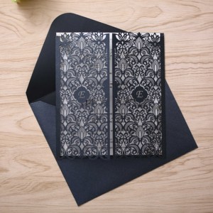 دعوة زفاف فاخرة مقطوعة بالليزر مع زهرة معدنية على الجهة الأمامية - عرض ساخن - Product Image 4