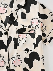 Vente en gros d'usine, ensemble de <span class=keywords><strong>pyjama</strong></span> pour femmes en tissu doux à motif vache, ensemble de <span class=keywords><strong>pyjama</strong></span> à manches courtes de 110 g avec poche poitrine - Product Image 6