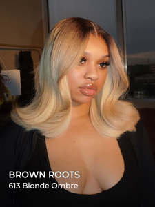 <span class=keywords><strong>Alipearl</strong></span> 90's Flip Bob Blonde Ombre Short Shoulder Length 5x7 Lace Front Wig Pré-Styled Brown Roots Transparent Lace Wear to Go - Product Image 4