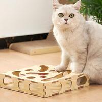 Jouet interactif pour chat en bois de qualité supérieure - Griffoir avec plateau tournant à billes, boîte de jeu d'intérieur pour chaton pour soulager l'ennui
