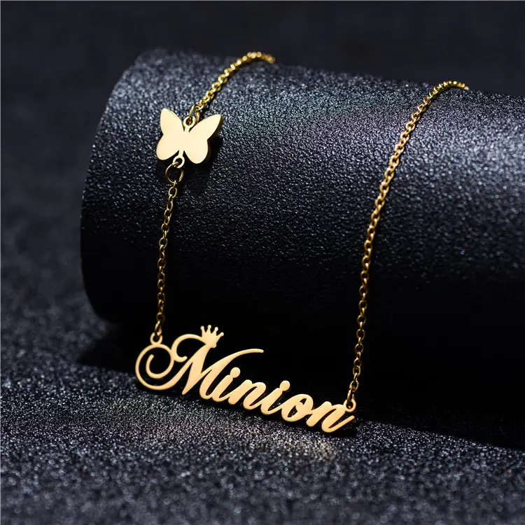 2022 TAOXI New Jewelry 18K Gold Plated Stainless Steel Women Custom Name Butterfly Charm Necklace Handmade Name Jewelry