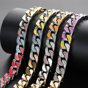 Miami Hip Hop Jewelry 12mm <span class=keywords><strong>Cadena</strong></span> cubana de acero inoxidable Collar de lujo para hombres con circón colorido Accesorios de calle urbana - Product Image 2