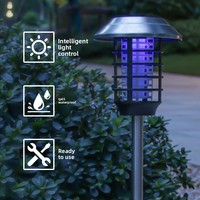 Lampe anti-moustiques à lumière UV étanche IP65 alimentée par énergie solaire et batterie au lithium - Choc électrique - Utilisation en extérieur pour les jardins et les patios