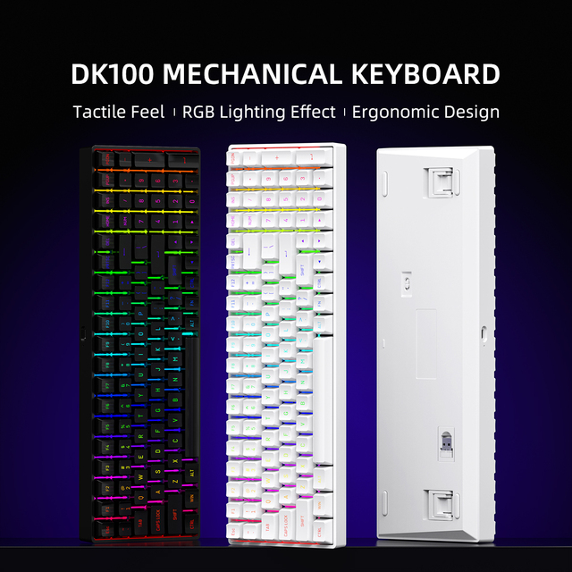 DK100 Mechanical Keyboard/RGB lightning Effect/Multi-system Switching/Durable and Non-silp,long Lasting Performance