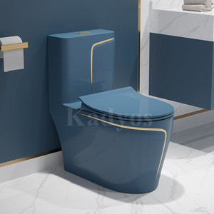 WC in Ceramica KD-18CTN-A per Hotel, Colorato e Decorativo, per Bagno Femminile, Rosa con Linee Dorate - Product Image 6