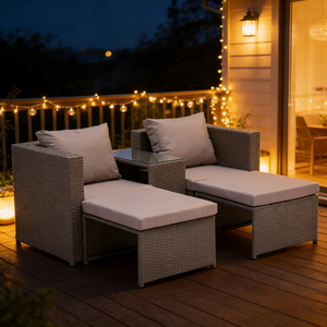 Ensemble <span class=keywords><strong>de</strong></span> <span class=keywords><strong>salon</strong></span> <span class=keywords><strong>de</strong></span> <span class=keywords><strong>jardin</strong></span> moderne avec table à manger et chaises longues confortables, résistant aux intempéries, idéal pour la cour. - Product Image 2