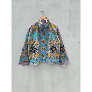 <b>Women</b>’s Gray <b>Velvet</b> Zip-Up Jacket with Colorful Floral Embroidery, Vintage Bohemian Prairie Chic Designer Autumn <b>Coat</b> - Product Image 3
