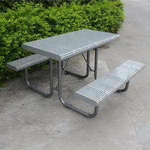 Perforated steel picnic table metal outdoor urban furniture