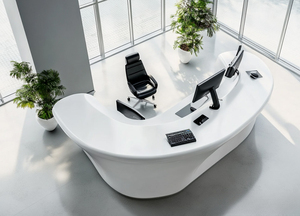 Mostrador de Recepción Ovalado Moderno con Forma de Ola, Superficie Sólida Brillante, Muebles de Oficina Minimalistas para Uso Comercial - Product Image 5