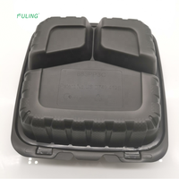 Emballage alimentaire à emporter en vrac noir robuste, conteneur en plastique jetable pour repas avec couvercle à charnière noir, boîte à clapet à emporter