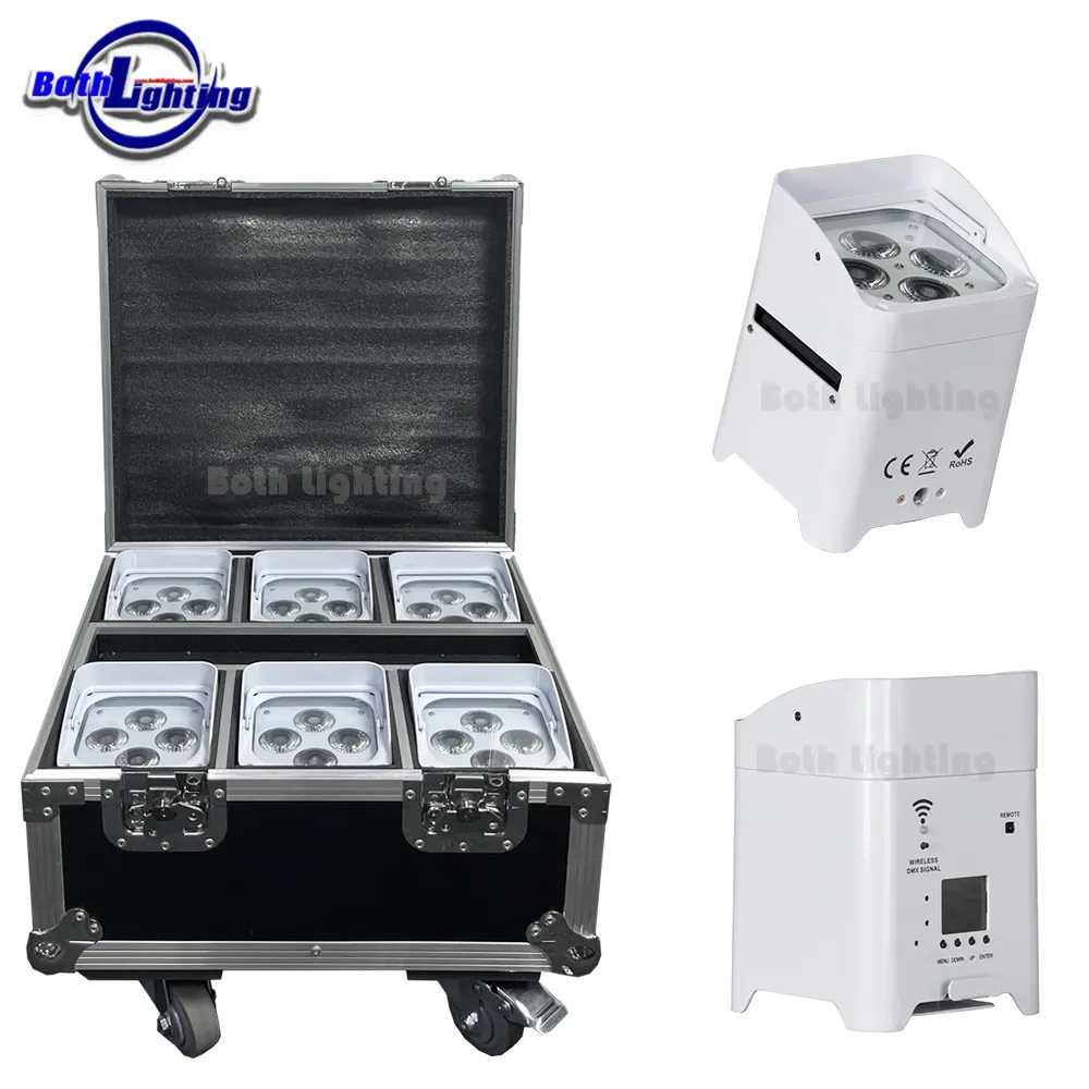 Wedding stage light 4*18w Rechargeable DMX Wireless Battery Powered 6in1 RGBWAUV LED Par Light with IR Controller