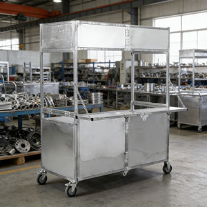 Carrito de Comida Plegable de Acero Inoxidable con 4 Ruedas para Venta Ambulante de Hot Dogs, Helados, Dulces y Café - Product Image 1