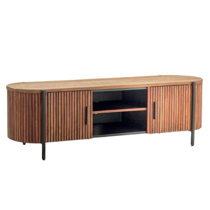 Meuble TV classique pour salon en bois massif avec façades de portes sculptées et pieds de support robustes - Product Image 1