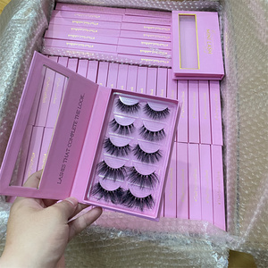 customized empty eyelash packaging box for 5 pair eyelash strips short fluffy Russian curl mink lashes