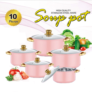 جنوب شرق آسيا أفريقيا الأكثر مبيعاً الفولاذ المقاوم للصدأ 10 أواني الطبخ بمقبض ذهبي كسرول مطبخ Juollas - Product Image 6