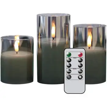 XZX Hochwertige 3-Sätze Gold flackernde flammenlose Kerzen batteriebetriebene Acryl-LED-Säulenkerzen led-Säulen-Kerzen-Set