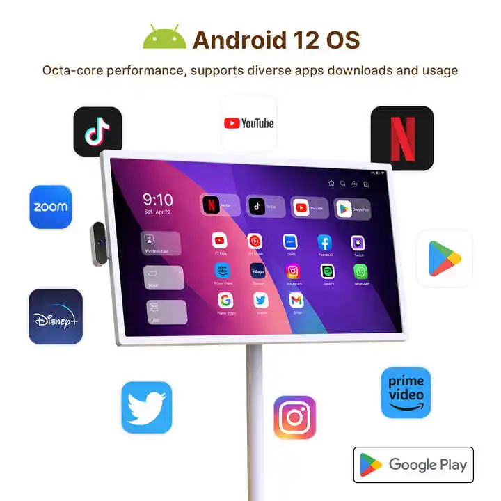 32 Inch Mobiele Smart Screen Touchscreen Gym Gaming Live Room Smart Tv Touchscreen Android Tv Met Standaard Batterij