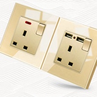 Enchufe Eléctrico Universal USB con Carga Rápida Inteligente Tipo-C de 18W, Estándar del Reino Unido, Interruptor de Luz de Pared de 1-4 Vías, Panel de Vidrio Dorado