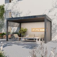 Pergola de jardin extérieure en aluminium 4x3 m, pergola bioclimatique, pergola à lames orientables avec stores en bois