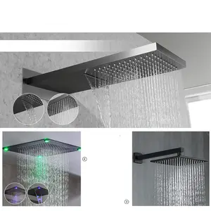 Luxury Matt Black Hot Cold Rain Shower Set Bathroom Wall Mounted Thermostatic 3-function Button Ceiling Mounted Shower System