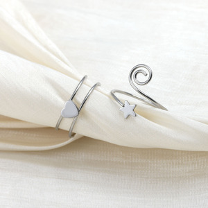 Bagues d'orteil ouvertes ajustables en acier inoxydable étanche et inaltérable, motif cœur et étoile, pour femmes et jeunes filles, bijoux de pied pour l'été et la plage - Product Image 6