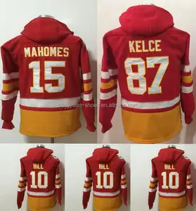 Custom #10 Tyreek Hill #15 Patrick Mahomes #87 Travis Kelce Jersey Ricamato Football Americano Maglione di Inverno Caldo felpa con cappuccio