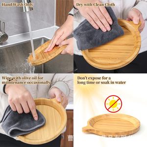 Cross-border wooden round <b>tray</b> with small handles, party banquet dessert cake plate, solid wood fruit plate, <b>dinner</b> plate - Product Image 4